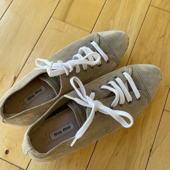 Miu Miu Beige Suede Espadrille Sneaker Platform - Picture 2 of 7